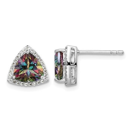 Sterling Silver Rhodium-plated Trillion Mystic Fire/White Topaz Earrings