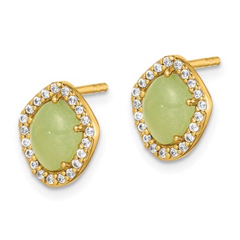 Sterling Silver Gold-Tone Green Stone & Clear CZ Earrings — alternate view