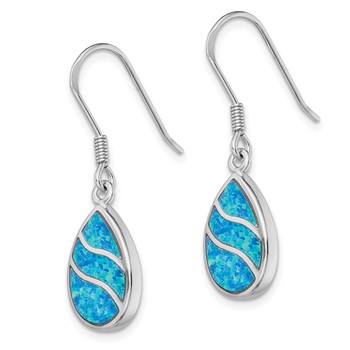 Sterling Silver Rhodium-plated Created Opal Inlay Teardrop Dangle Earrings — alternate view