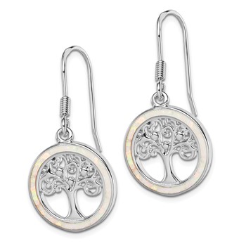 Sterling Silver Rhod-plated Creat Opal Circle w/ Tree Dangle Earrings — alternate view