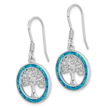 Sterling Silver Rhodium-plated Creat Blue Opal w/ Tree Dangle Earrings — alternate view