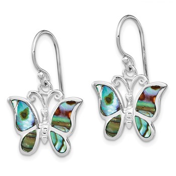 Sterling Silver Rhodium-plated Abalone Butterfly Dangle Earrings — alternate view