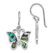 Image of Sterling Silver Rhodium-plated Abalone Butterfly Dangle Earrings
