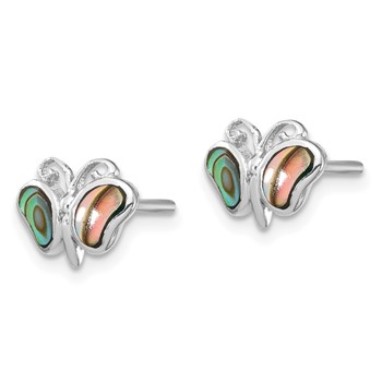 Sterling Silver Rhodium-plated Abalone Pearl Butterfly Post Earrings — alternate view