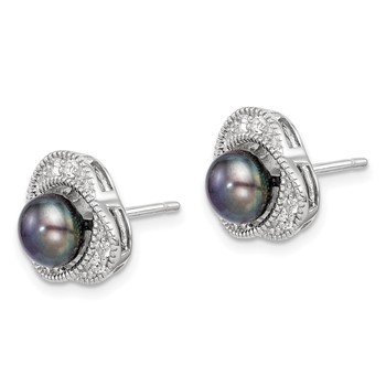 Sterling Silver Polished Black 6-7mm Freshwater Cultured Pearl and White Topaz Post Earrings — alternate view