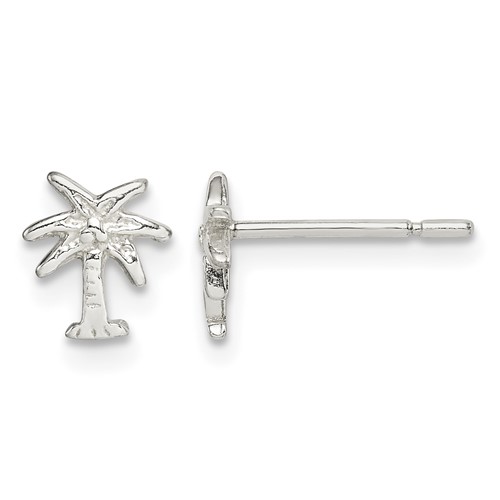 Sterling Silver Polished Palm Tree Petite Post Earrings