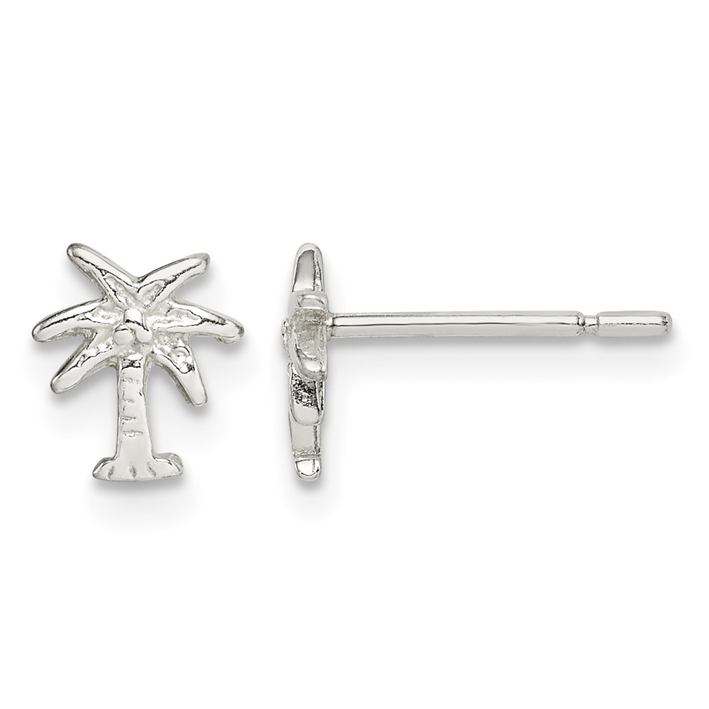 Sterling Silver Polished Palm Tree Petite Post Earrings