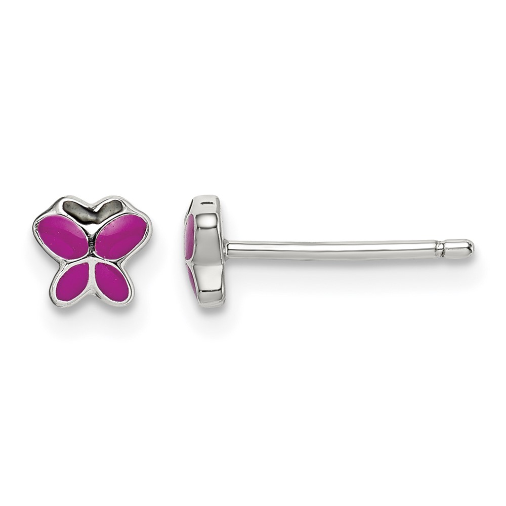 Sterling Silver RH-pltd Pink/Black Enamel Petite Butterfly Post Earrings