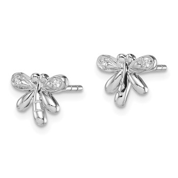 Sterling Silver RH-plated Polished CZ Dragonfly Children's Post Earrings — alternate view