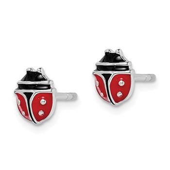 Sterling Silver RH-plated Enameled Ladybug Children's Post Earrings — alternate view