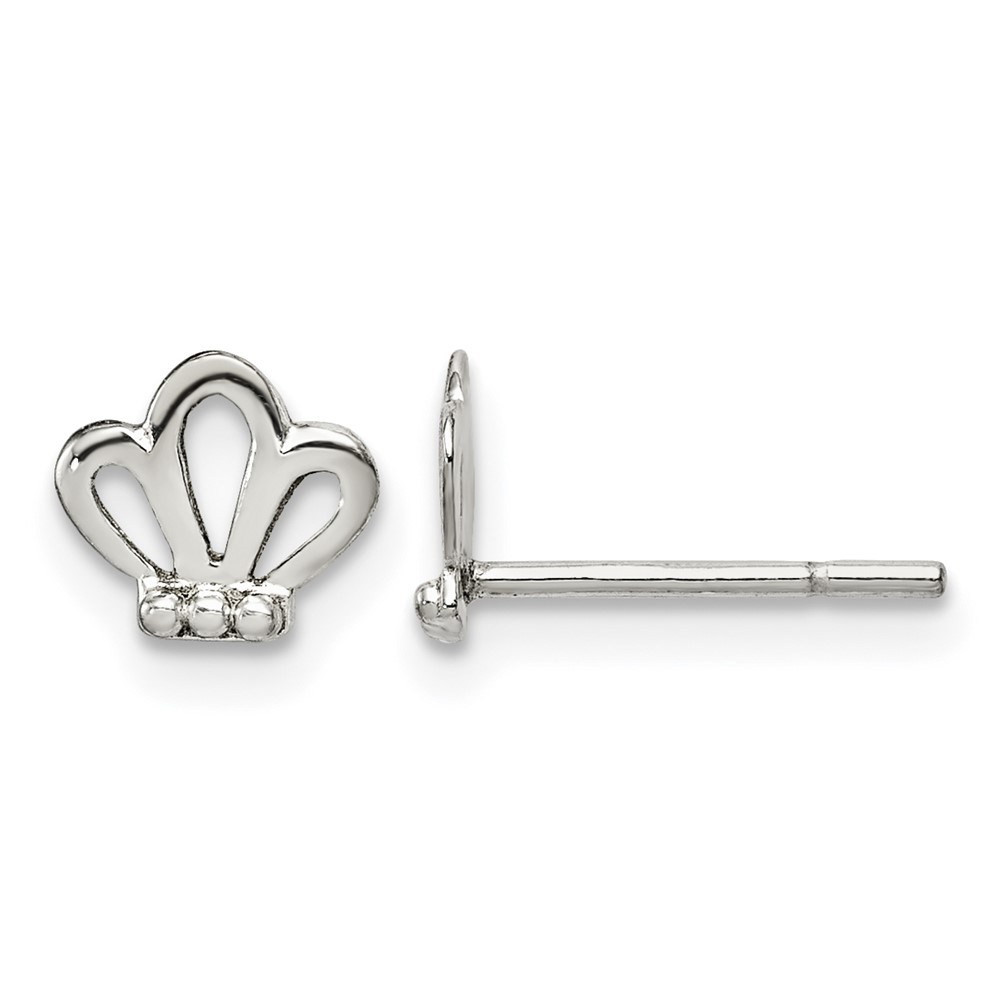 Sterling Silver Polished and Beaded Tiara Petite Post Earrings