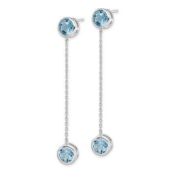 Sterling Silver Rhodium-plated Blue Topaz Chain Post Dangle Earrings — alternate view
