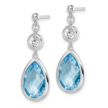 Sterling Silver Rhodium-plated White and Blue Topaz Post Dangle Earrings — alternate view