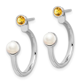 Sterling Silver Rhodium-plated FWC Pearl Citrine Front & Back Post Earrings — alternate view