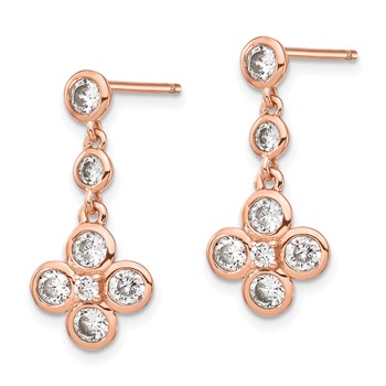 Sterling Silver Rose-tone Polished CZ Post Dangle Earrings — alternate view