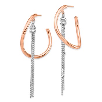 Sterling Silver Rhodium-plated & Rose-gold plate Hoop w/Chain Earrings — alternate view