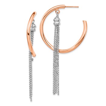 Sterling Silver Rhodium-plated & Rose-gold plate Hoop w/Chain Earrings