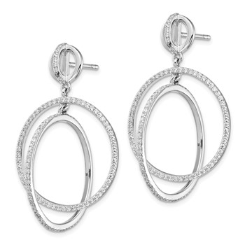 Sterling Silver Rhodium-plated CZ Circles Dangle Post Earrings — alternate view