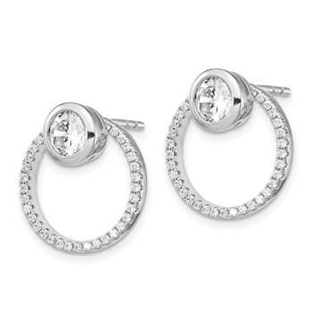 Sterling Silver RH-plated CZ Circle Dangle Jackets with CZ Post Earrings — alternate view