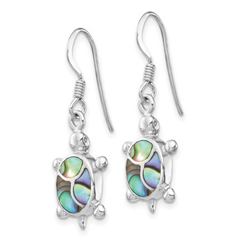 Sterling Silver Rhodium-plated Abalone Turtle Dangle Earrings — alternate view