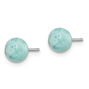 Sterling Silver Rhodium-plated Polished 6mm Round Larimar Post Earrings — alternate view