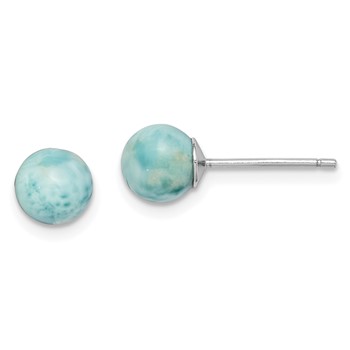 Sterling Silver Rhodium-plated Polished 6mm Round Larimar Post Earrings