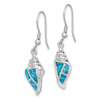 Sterling Silver Rhodium-plated Created Blue Opal Seashell Dangle Earrings — alternate view