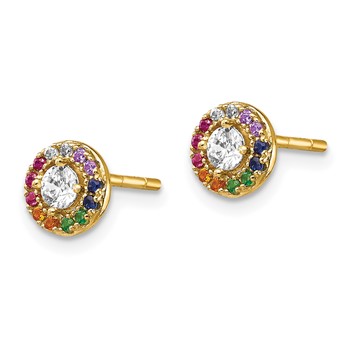 Prizma Sterling Silver Gold-tone 14K Flash Gold-plated Colorful and White CZ Circle Post Earrings — alternate view