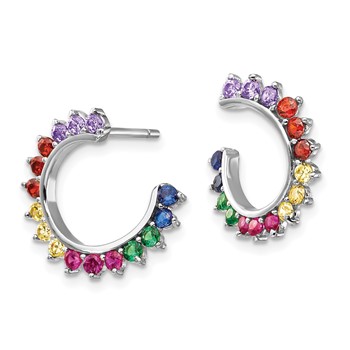 Prizma Sterling Silver Rhodium-plated Colorful CZ Open Hoop Post Earrings — alternate view