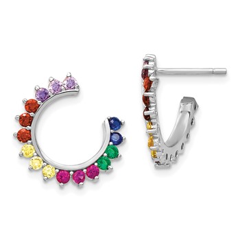 Prizma Sterling Silver Rhodium-plated Colorful CZ Open Hoop Post Earrings