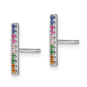 Prizma Sterling Silver Rhodium-plated Colorful CZ Bar Post Earrings — alternate view