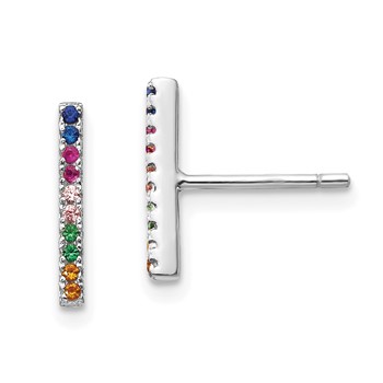 Prizma Sterling Silver Rhodium-plated Colorful CZ Bar Post Earrings
