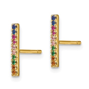 Prizma Sterling Silver Gold-tone 14K Flash Gold-plated Colorful CZ Bar Post Earrings — alternate view