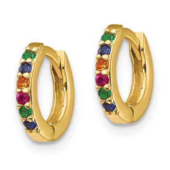 Prizma Sterling Silver Gold-tone 14K Flash Gold-plated Colorful CZ Small Hinged Hoop Earrings — alternate view