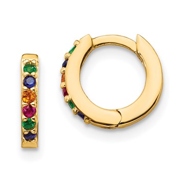 Prizma Sterling Silver Gold-tone 14K Flash Gold-plated Colorful CZ Small Hinged Hoop Earrings