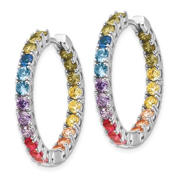 Prizma Sterling Silver Rhodium-plated In and Out Colorful CZ Hinged Hoop Earrings — alternate view
