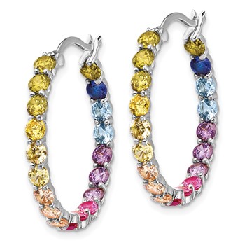 Prizma Sterling Silver Rhodium-plated In and Out 3mm Colorful CZ Hoop Earrings — alternate view