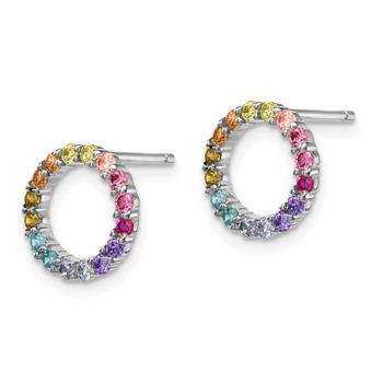Prizma Sterling Silver Rhodium-plated Colorful CZ Open Circle Post Earrings — alternate view