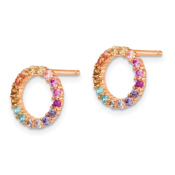 Prizma Sterling Silver Rose-tone 14K Flash Rose Gold-plated Colorful CZ Open Circle Post Earrings — alternate view