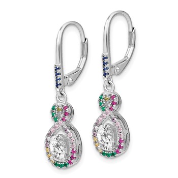 Prizma Sterling Silver Rhodium-plated Colorful and White CZ Infinity Dangle Leverback Earrings — alternate view