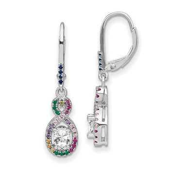 Prizma Sterling Silver Rhodium-plated Colorful and White CZ Infinity Dangle Leverback Earrings