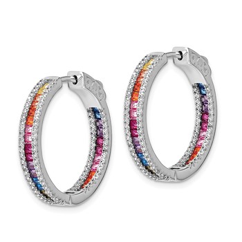 Prizma Sterling Silver Rhodium-plated White and Colorful CZ In and Out Hinged Hoop Earrings — alternate view