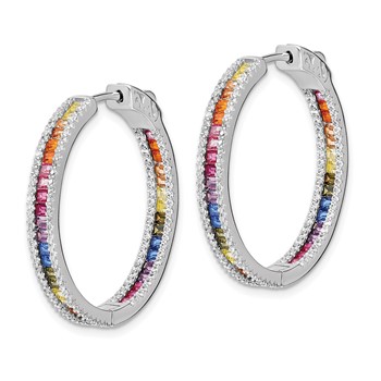 Prizma Sterling Silver Rhodium-plated White and Colorful CZ In and Out Hinged Hoop Earrings — alternate view