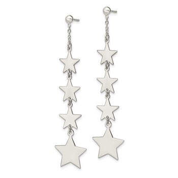 Sterling Silver Polished Mulitple Stars Drop and Dangle Post Earrings — alternate view