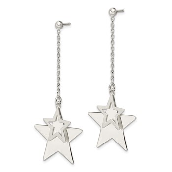 Sterling Silver Satin and Polished Cut-Out Stars Drop Post Earrings — alternate view