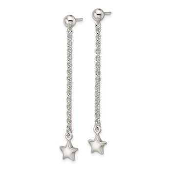 Sterling Silver Polished Star Drop and Dangle Post Earrings — alternate view