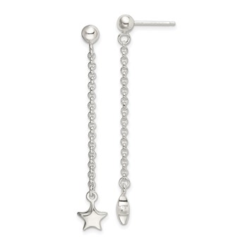 Sterling Silver Polished Star Drop and Dangle Post Earrings