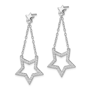 Sterling Silver Rhodium Plated CZ Star Dangle Earrings — alternate view