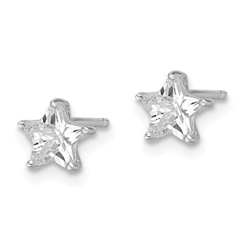 Sterling Silver Rhodium-plated 6mm CZ Star Stud Earrings — alternate view