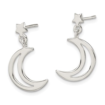 Sterling Silver Star and Moon Dangle Earrings — alternate view